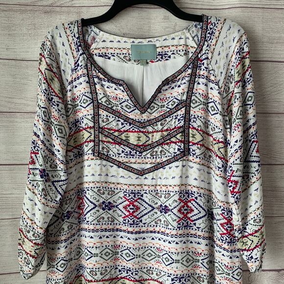 Skies are Blue Multi-colored Geometric Tunic Shift Dress Embroidered Boho Size M - Picture 2 of 15